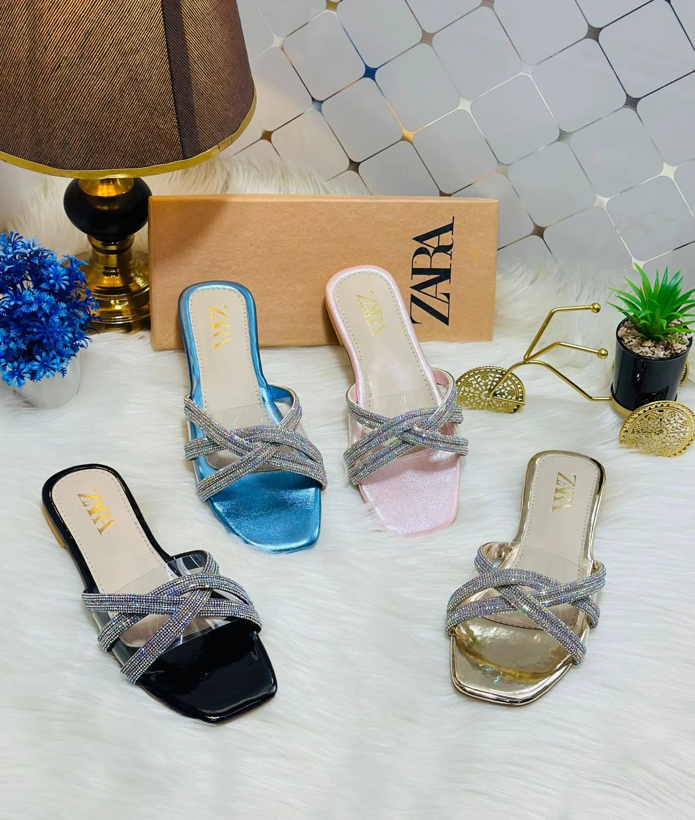 Rhinestone Slides Flat Sandals