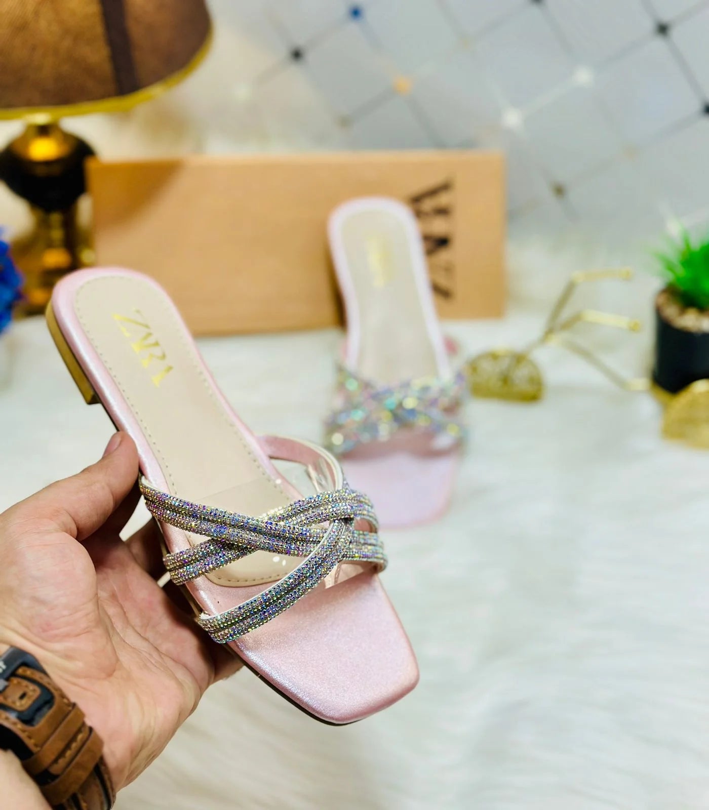 Rhinestone Slides Flat Sandals