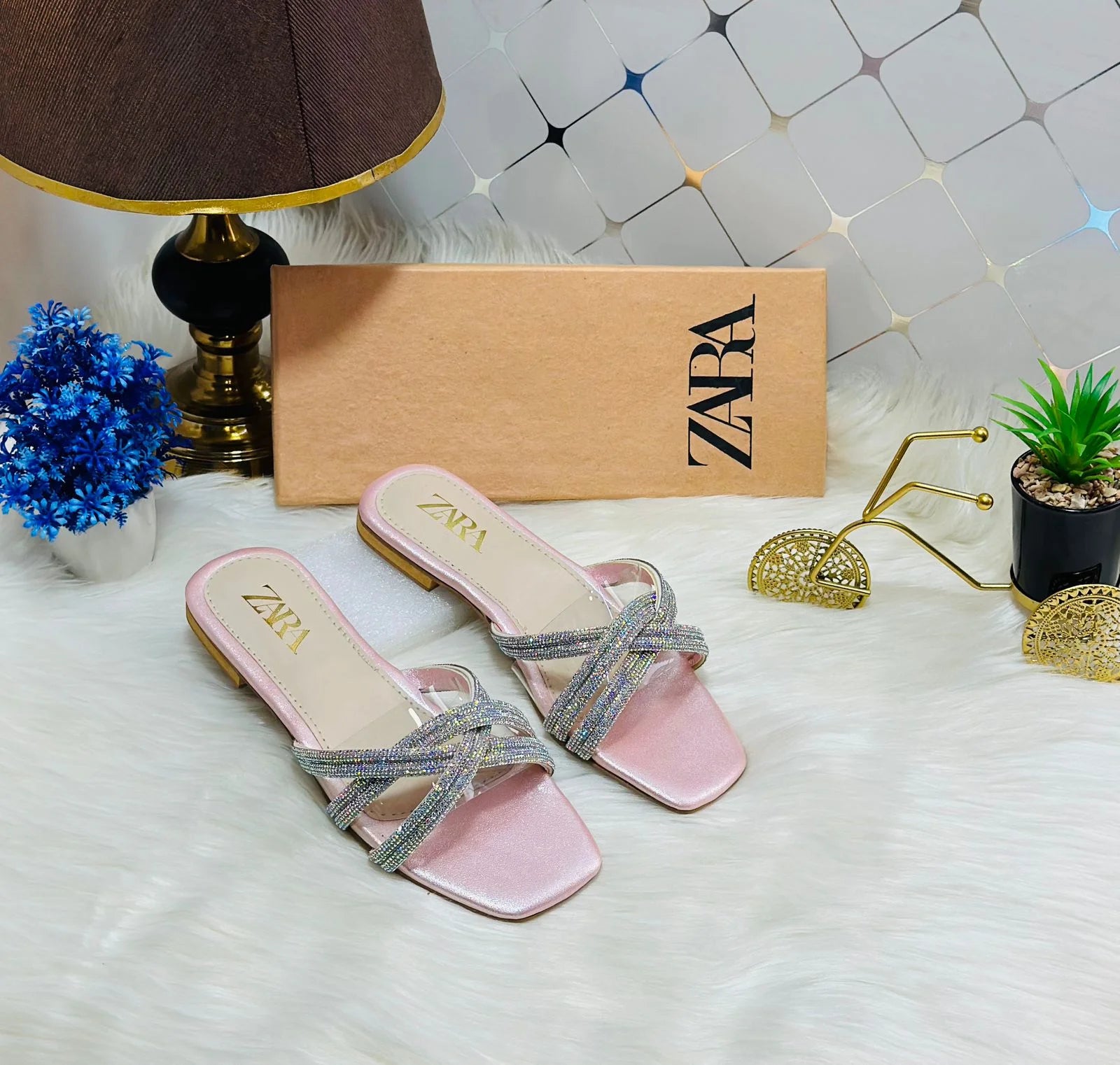 Rhinestone Slides Flat Sandals