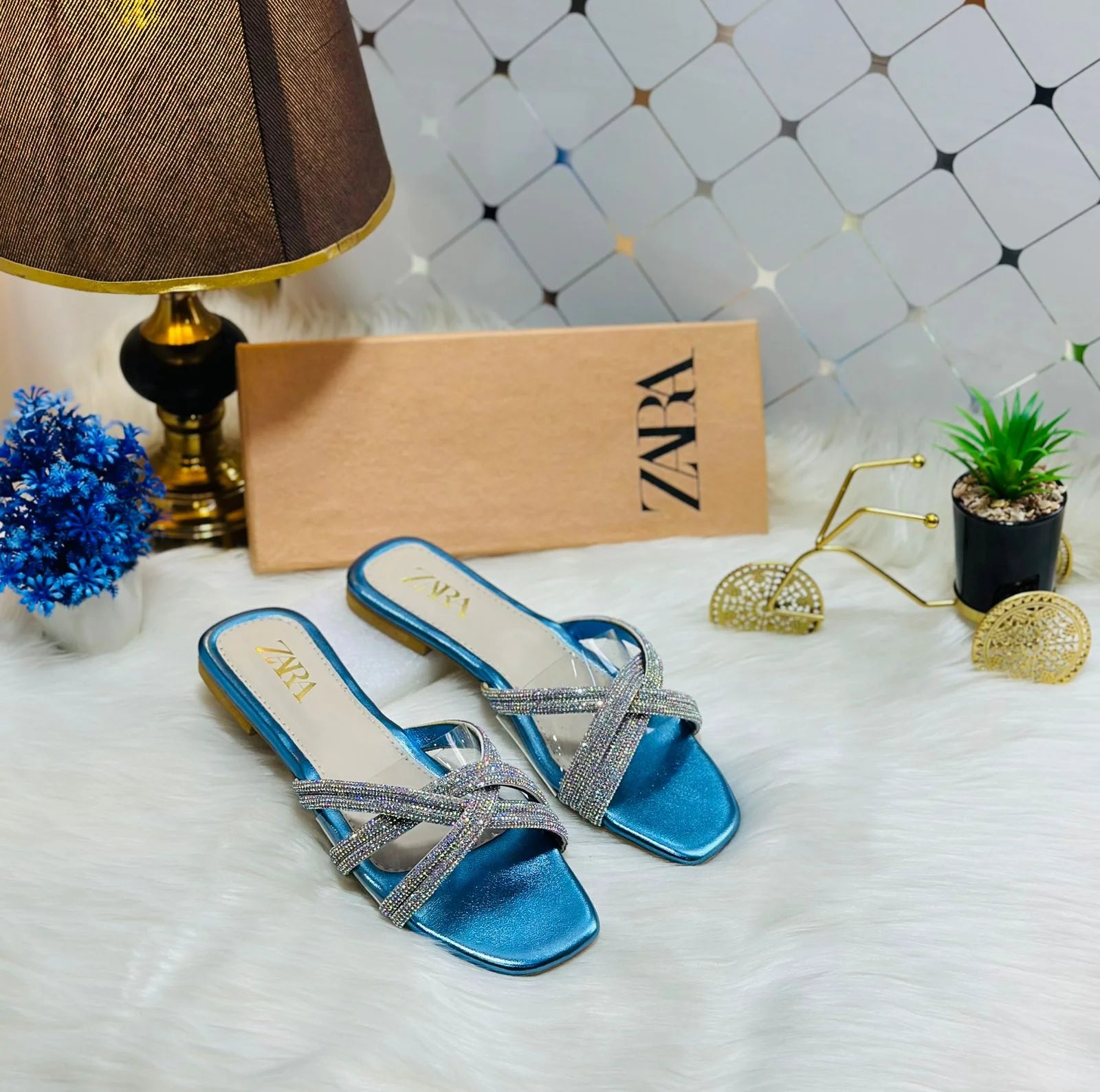 Rhinestone Slides Flat Sandals