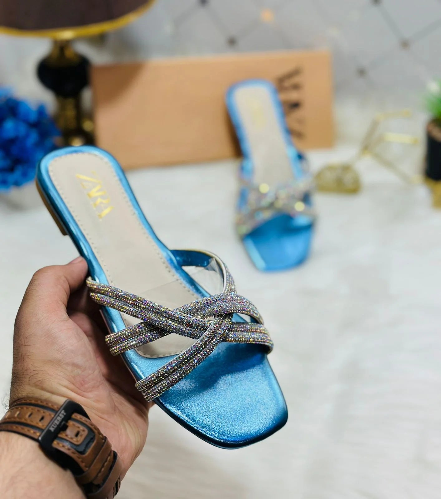 Rhinestone Slides Flat Sandals