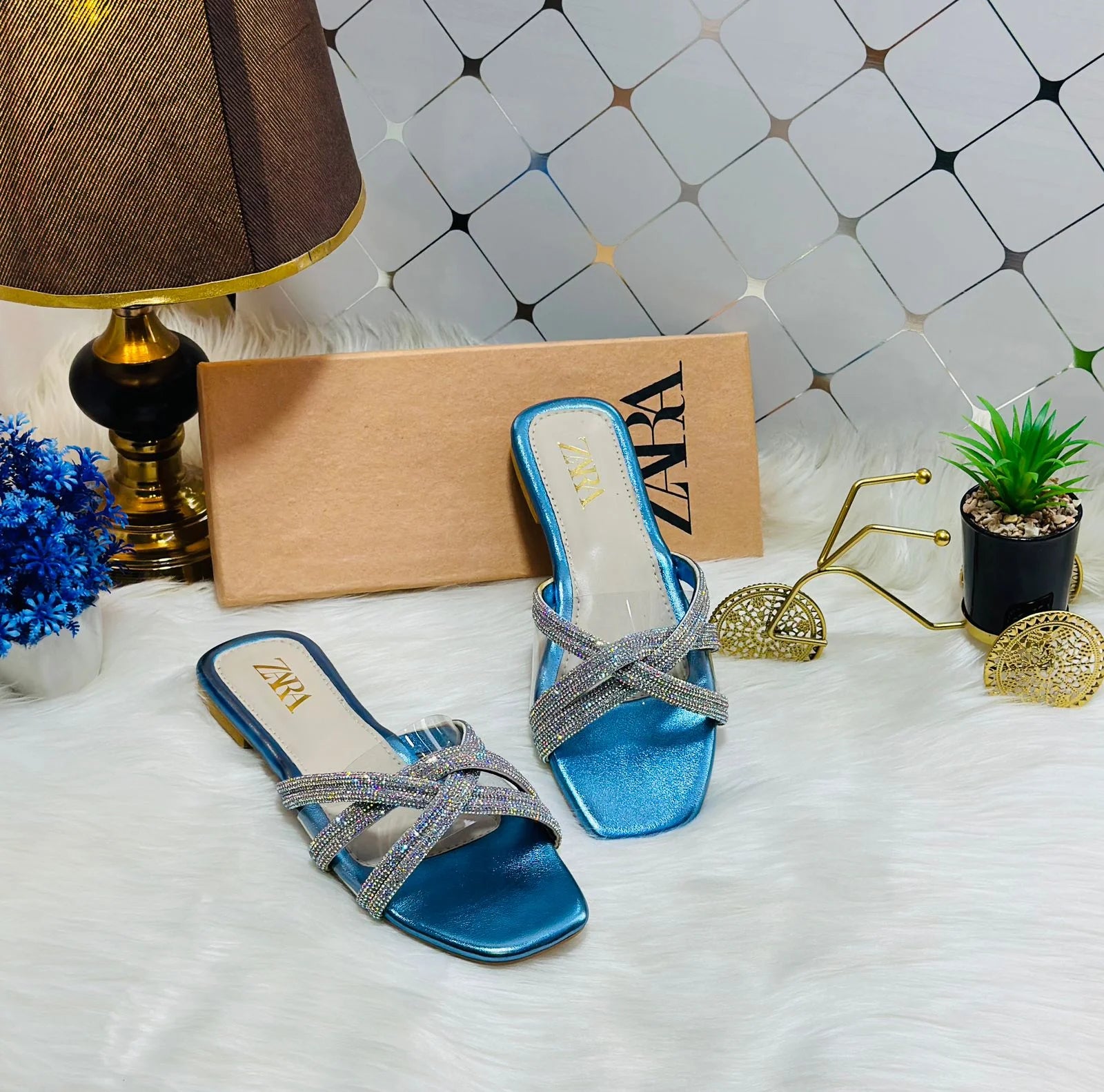 Rhinestone Slides Flat Sandals