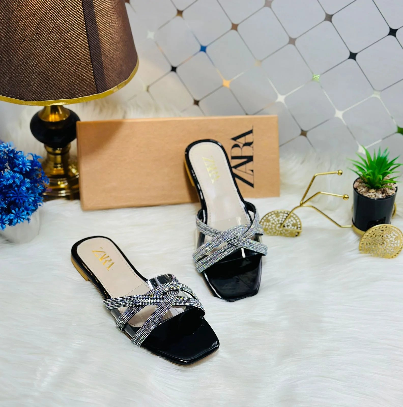 Rhinestone Slides Flat Sandals