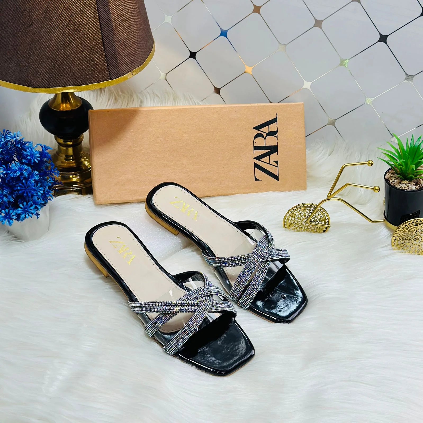 Rhinestone Slides Flat Sandals