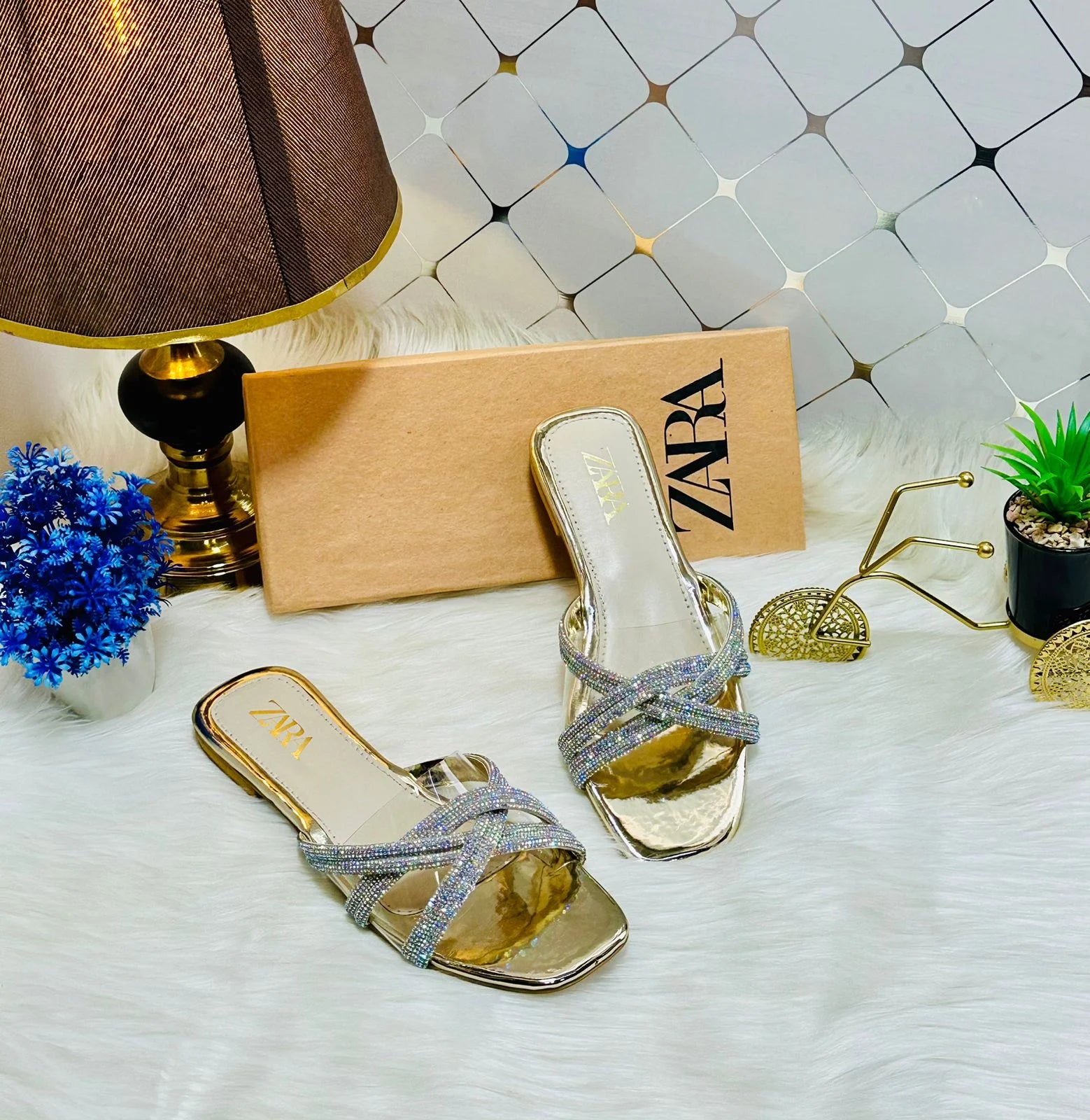Rhinestone Slides Flat Sandals