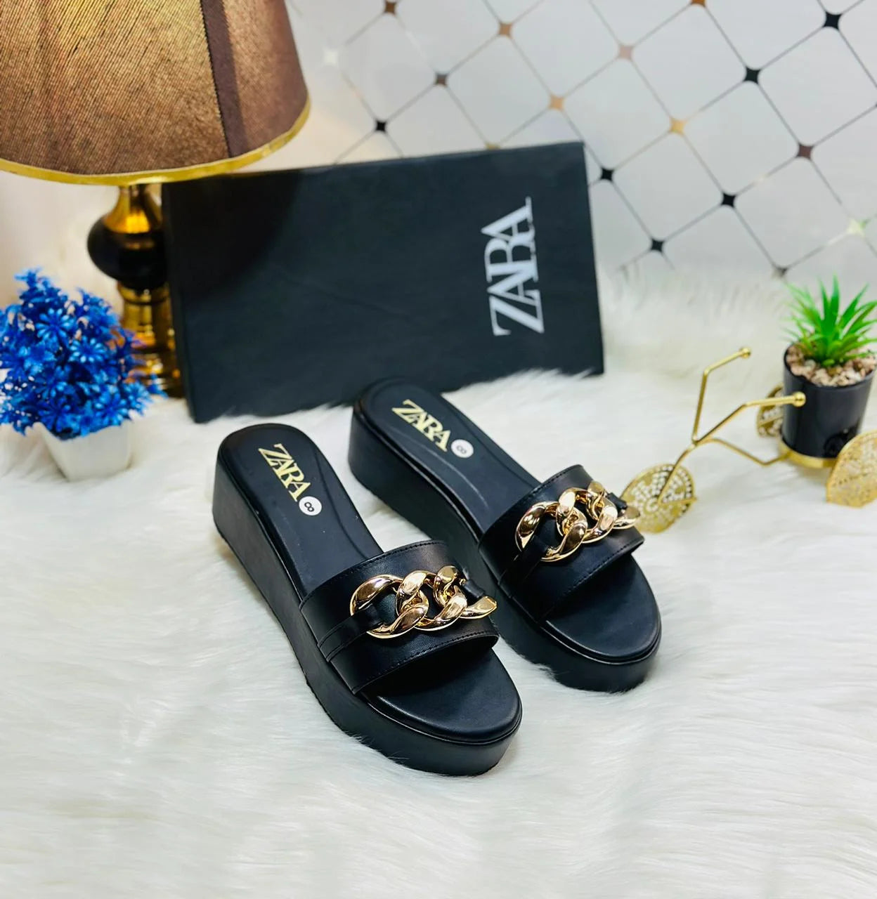 Women's Chain Wedge Slides