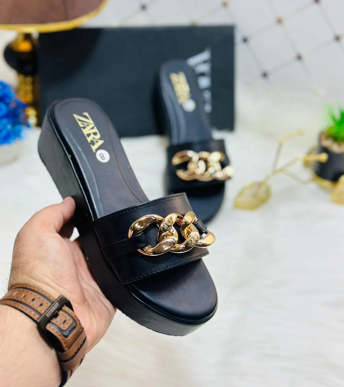 Women's Chain Wedge Slides