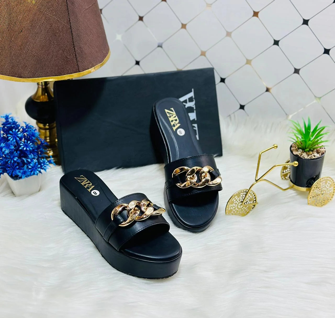 Women's Chain Wedge Slides