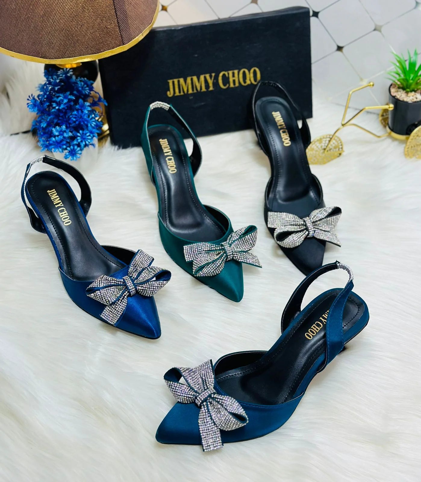 Rhinestone Tie Bow Slingback Heels