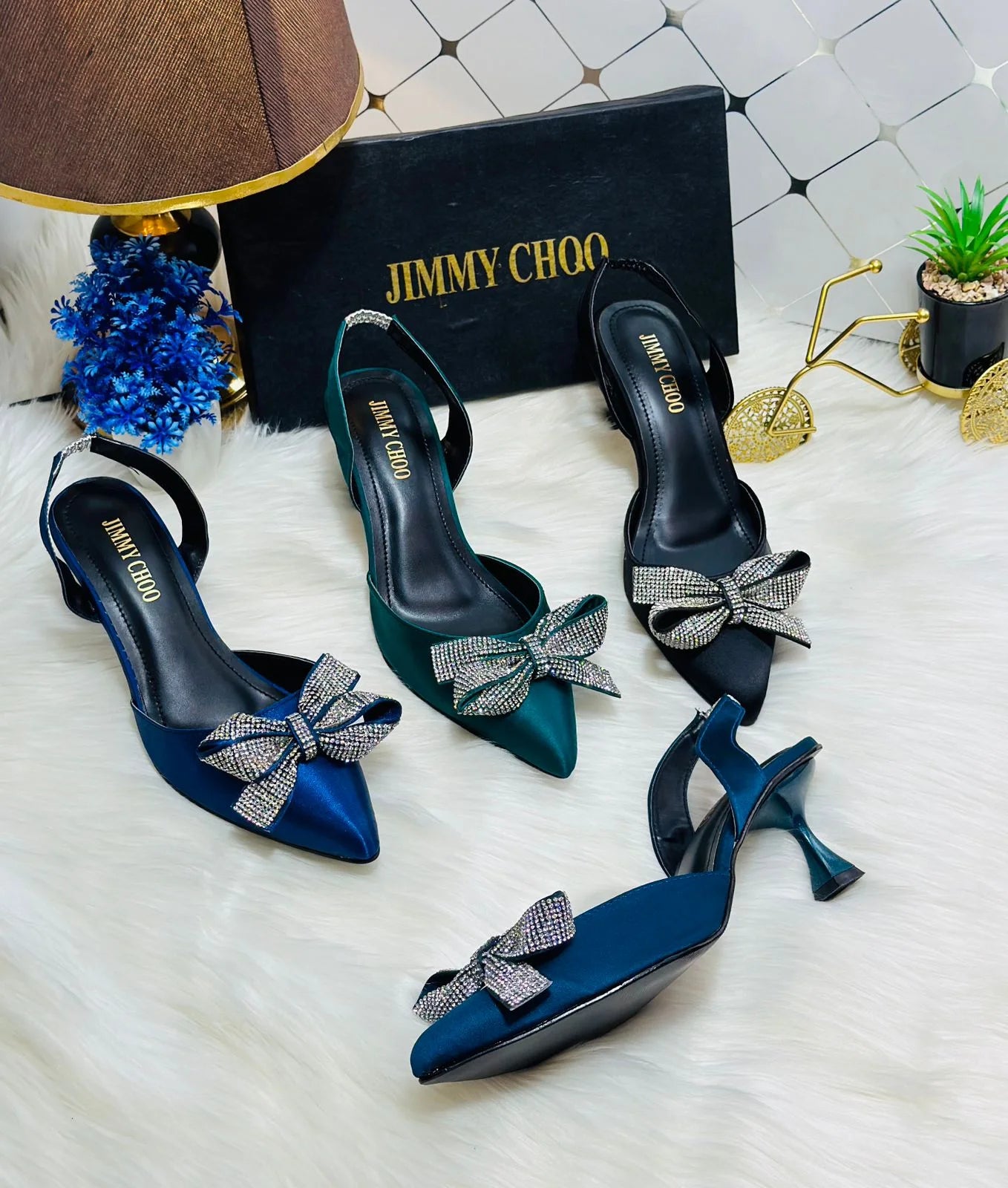 Rhinestone Tie Bow Slingback Heels