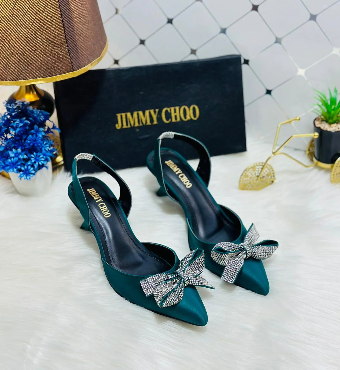 Rhinestone Tie Bow Slingback Heels