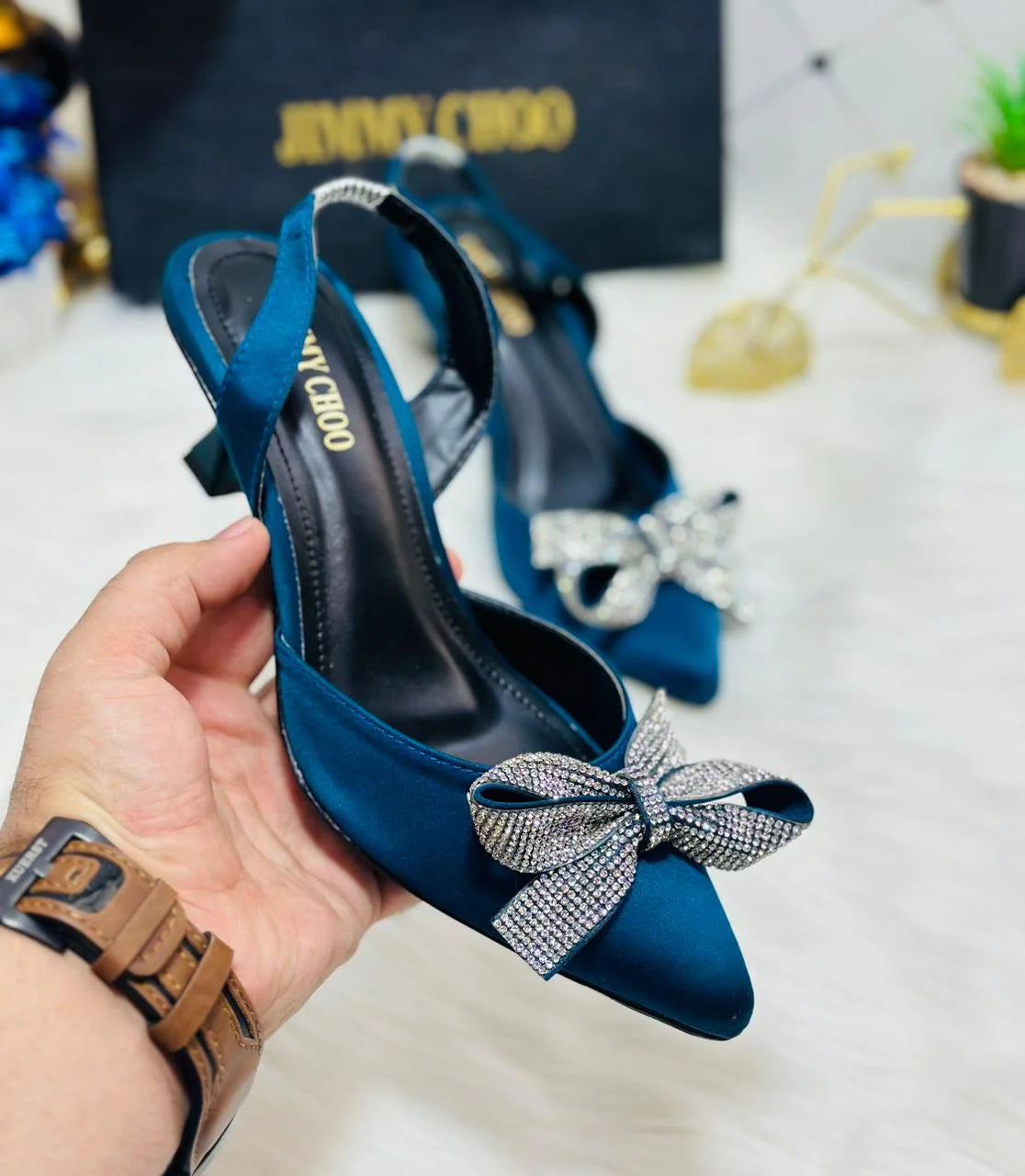 Rhinestone Tie Bow Slingback Heels