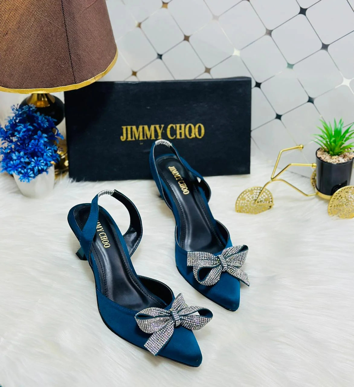 Rhinestone Tie Bow Slingback Heels