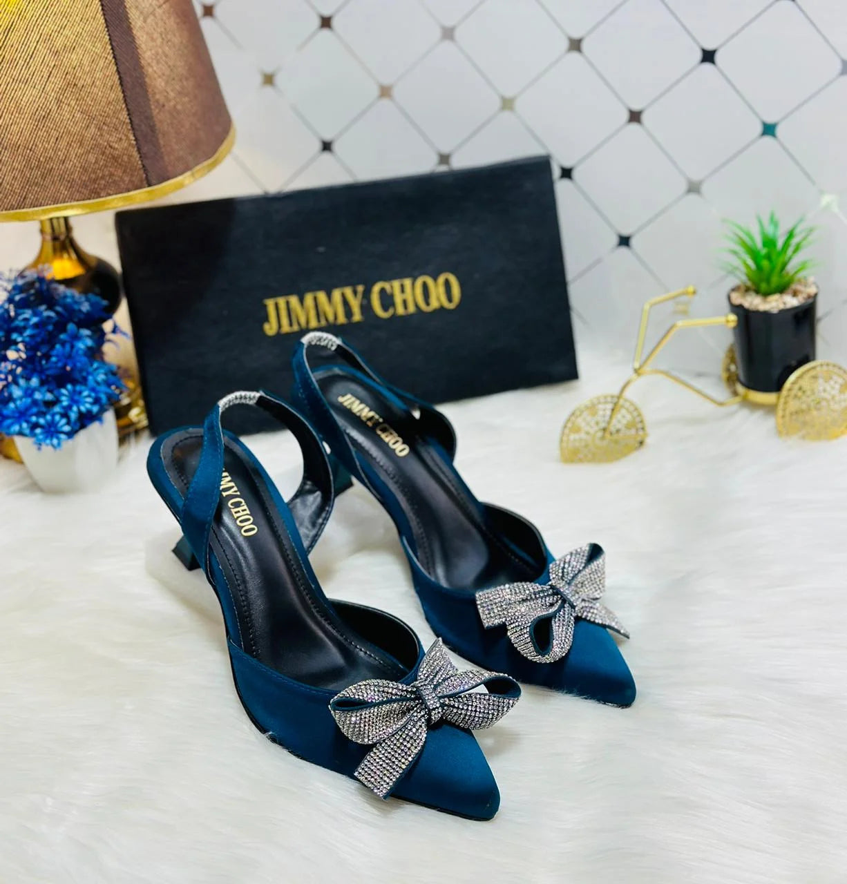 Rhinestone Tie Bow Slingback Heels