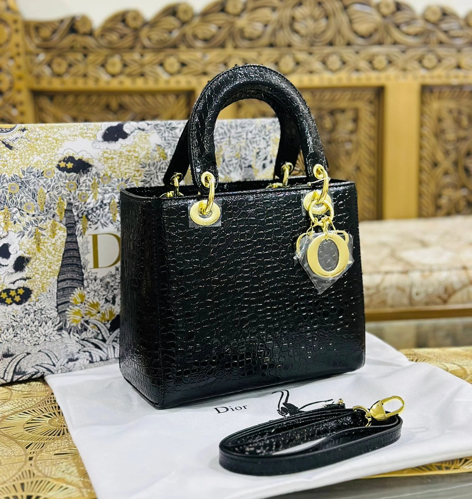 Lady D Medium Exotic Crocodile Leather Bag