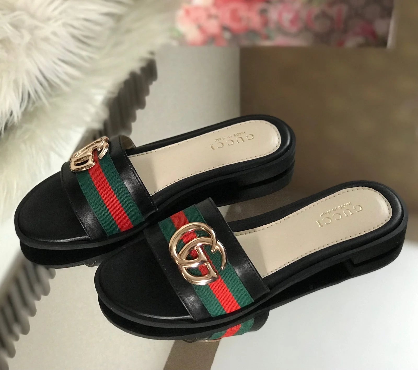 Double G Canvas Flat Sandals