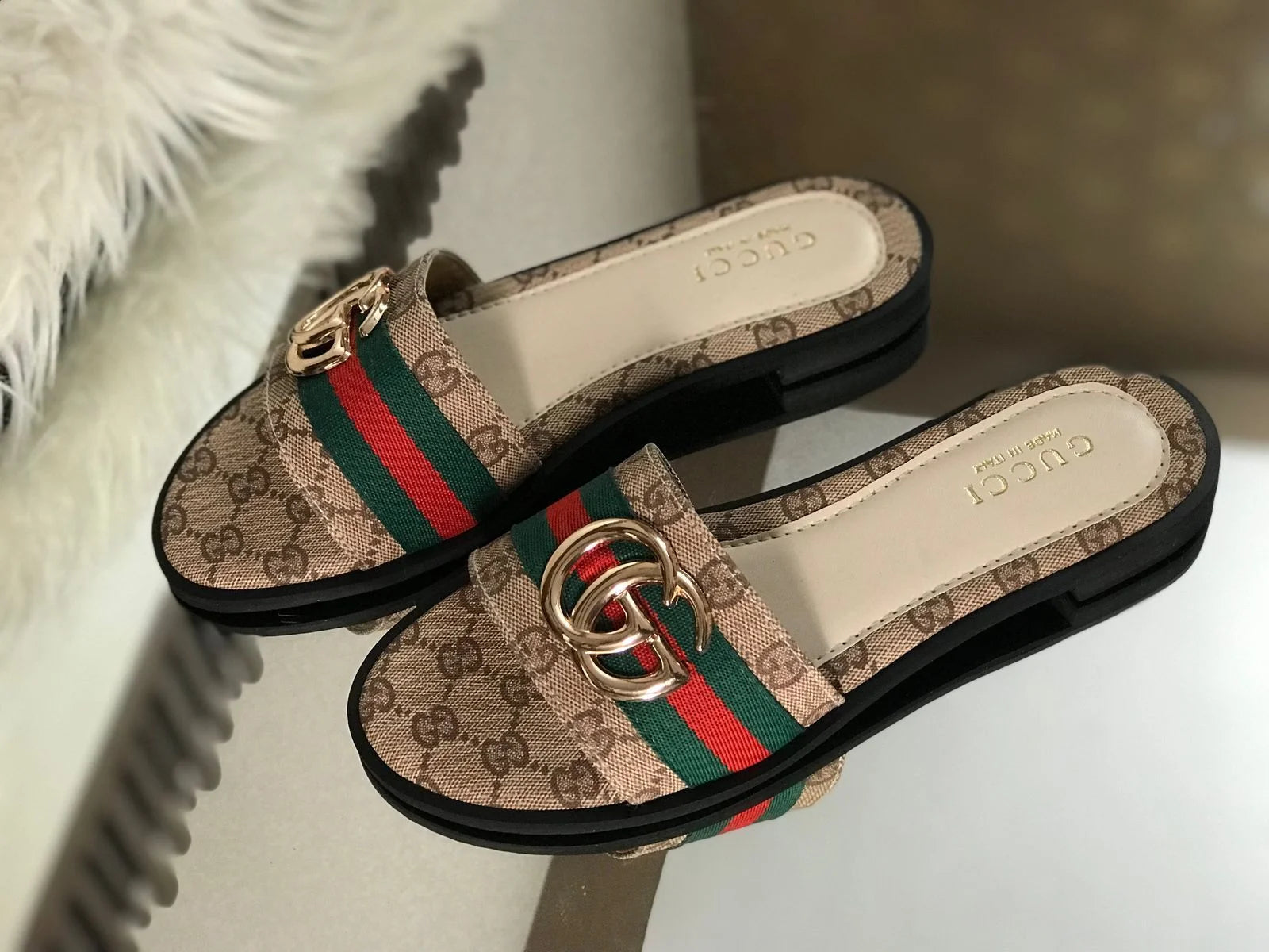 Double G Canvas Flat Sandals