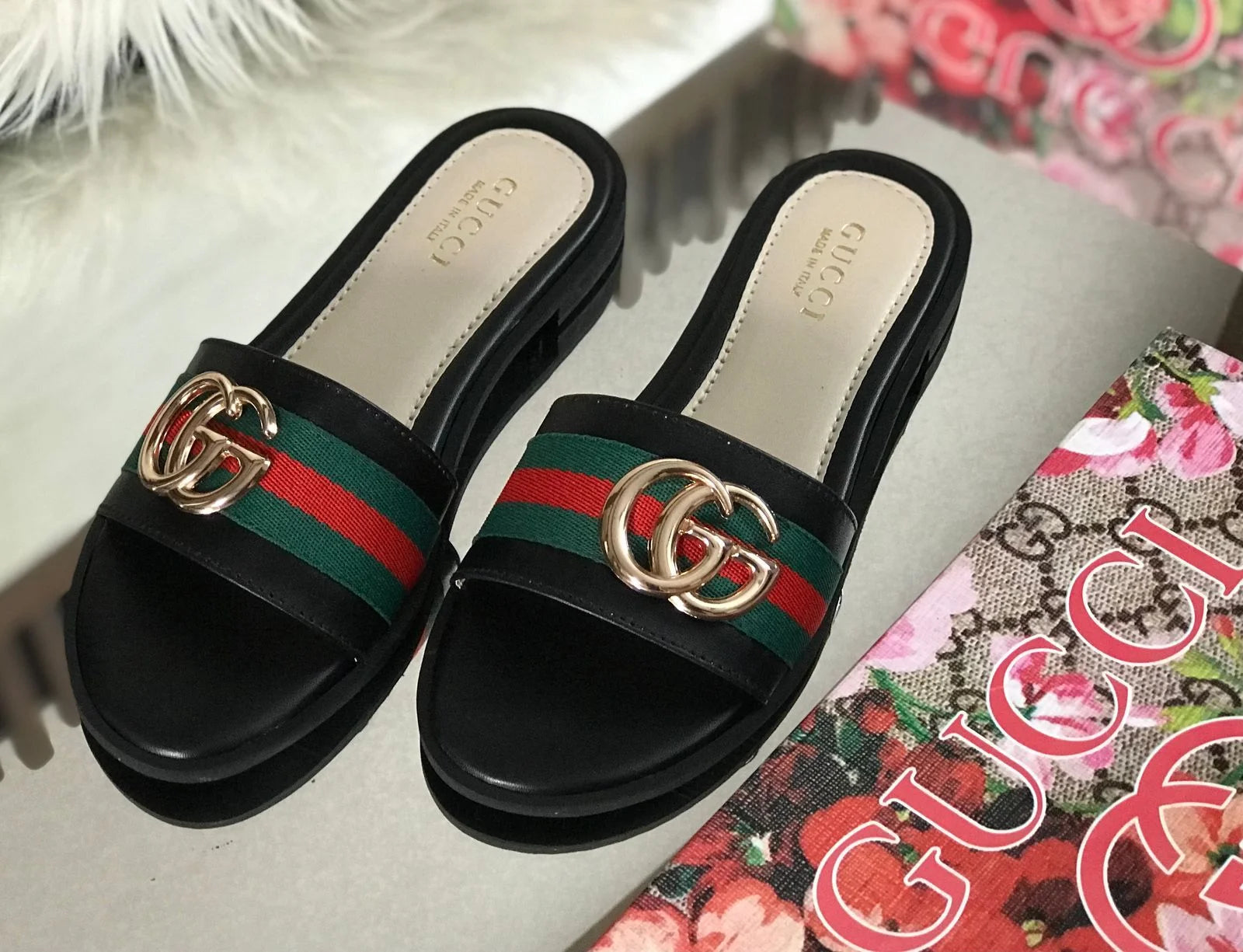 Double G Canvas Flat Sandals