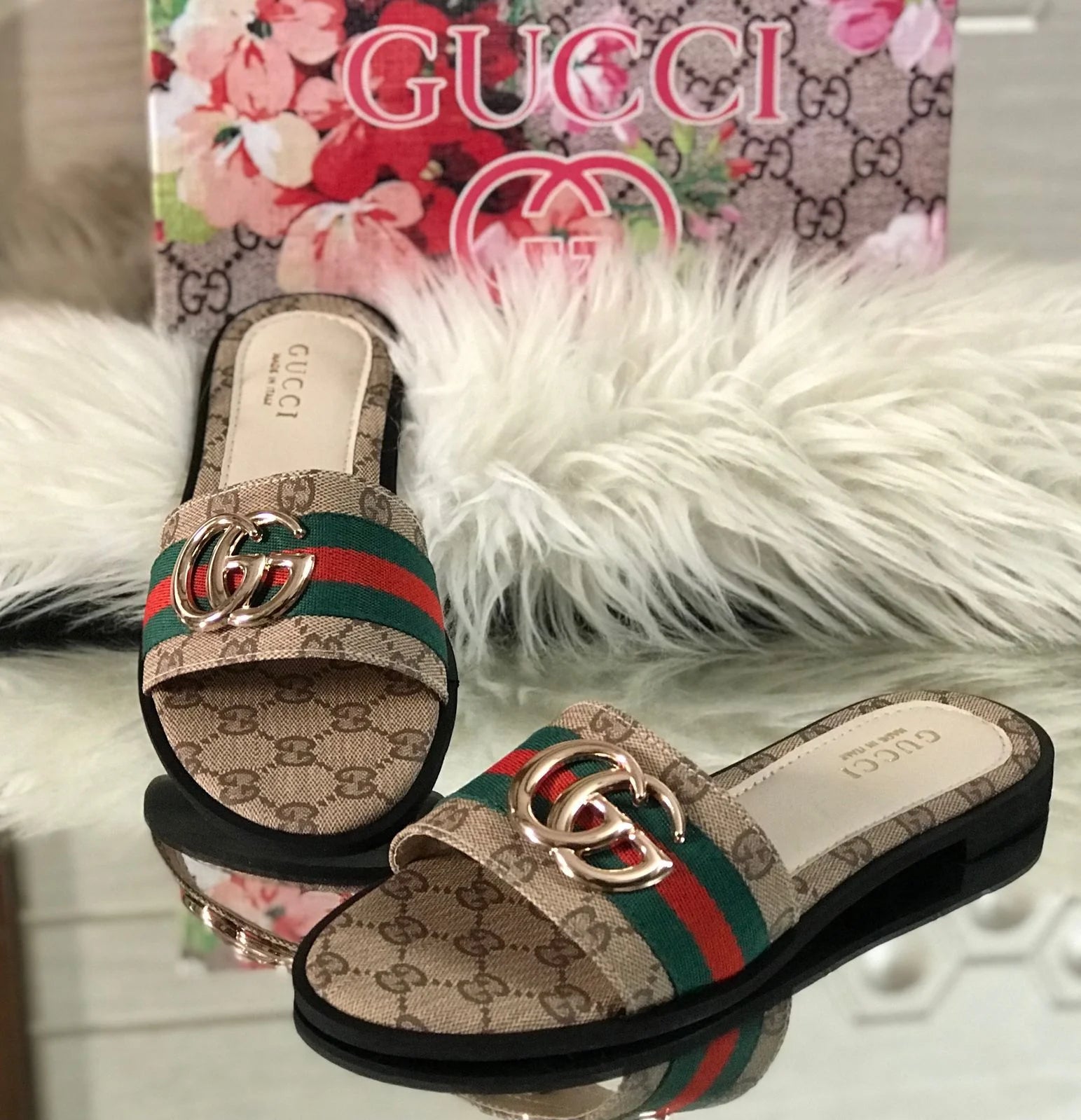 Double G Canvas Flat Sandals