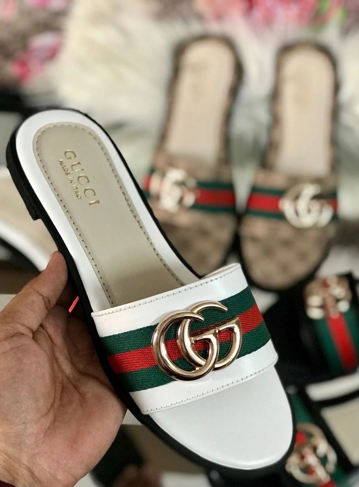 Double G Canvas Flat Sandals