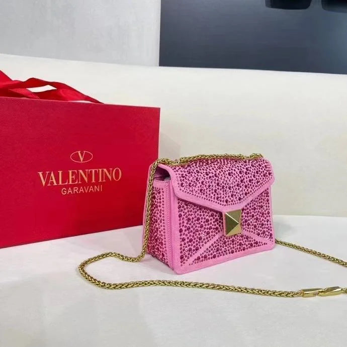 One Stud Crystal Embellished Leather Bag