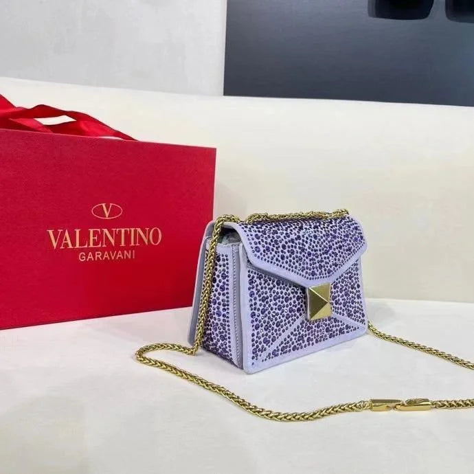 One Stud Crystal Embellished Leather Bag