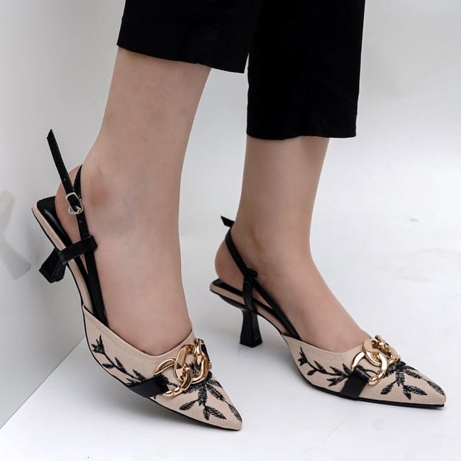 Floral Embroidered Chain Slingback