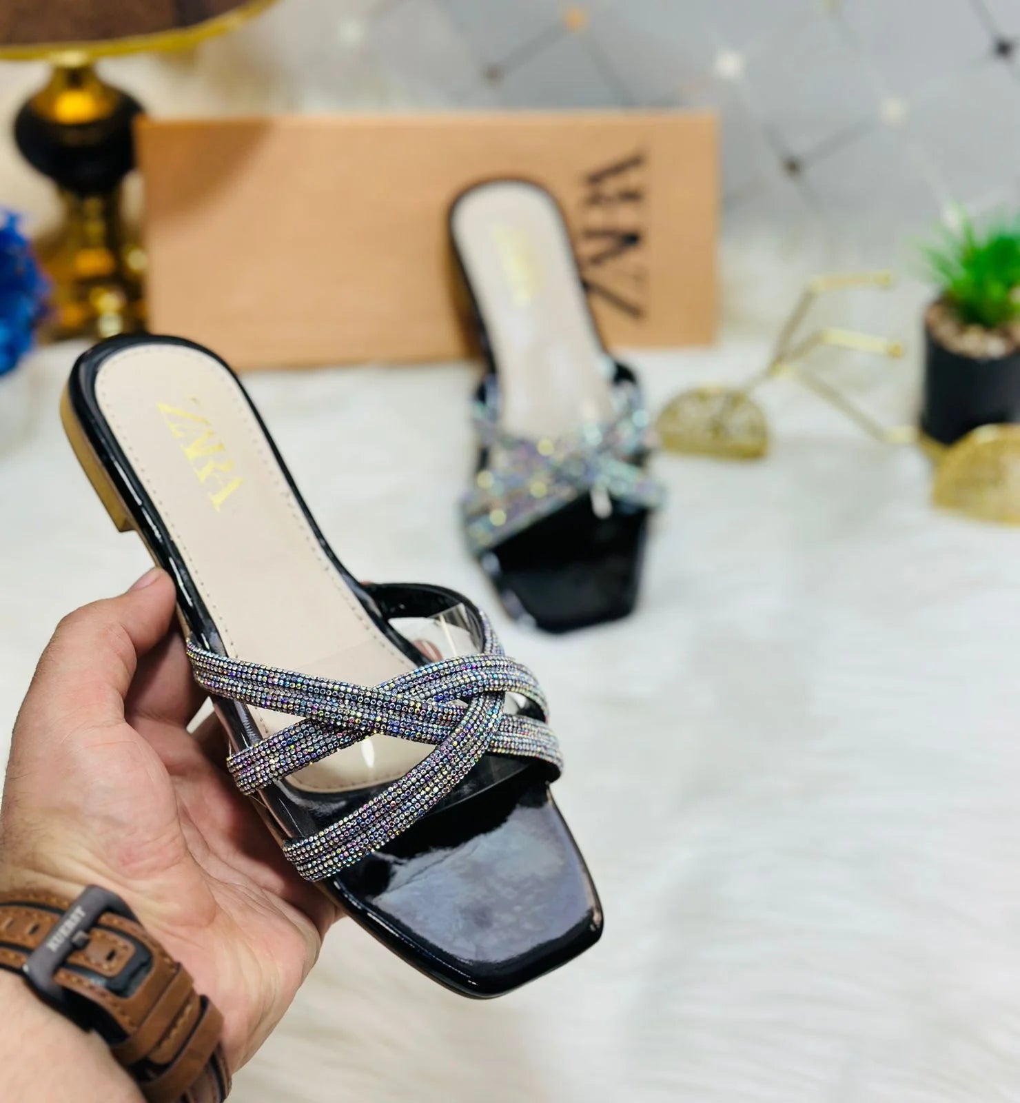Rhinestone Slides Flat Sandals