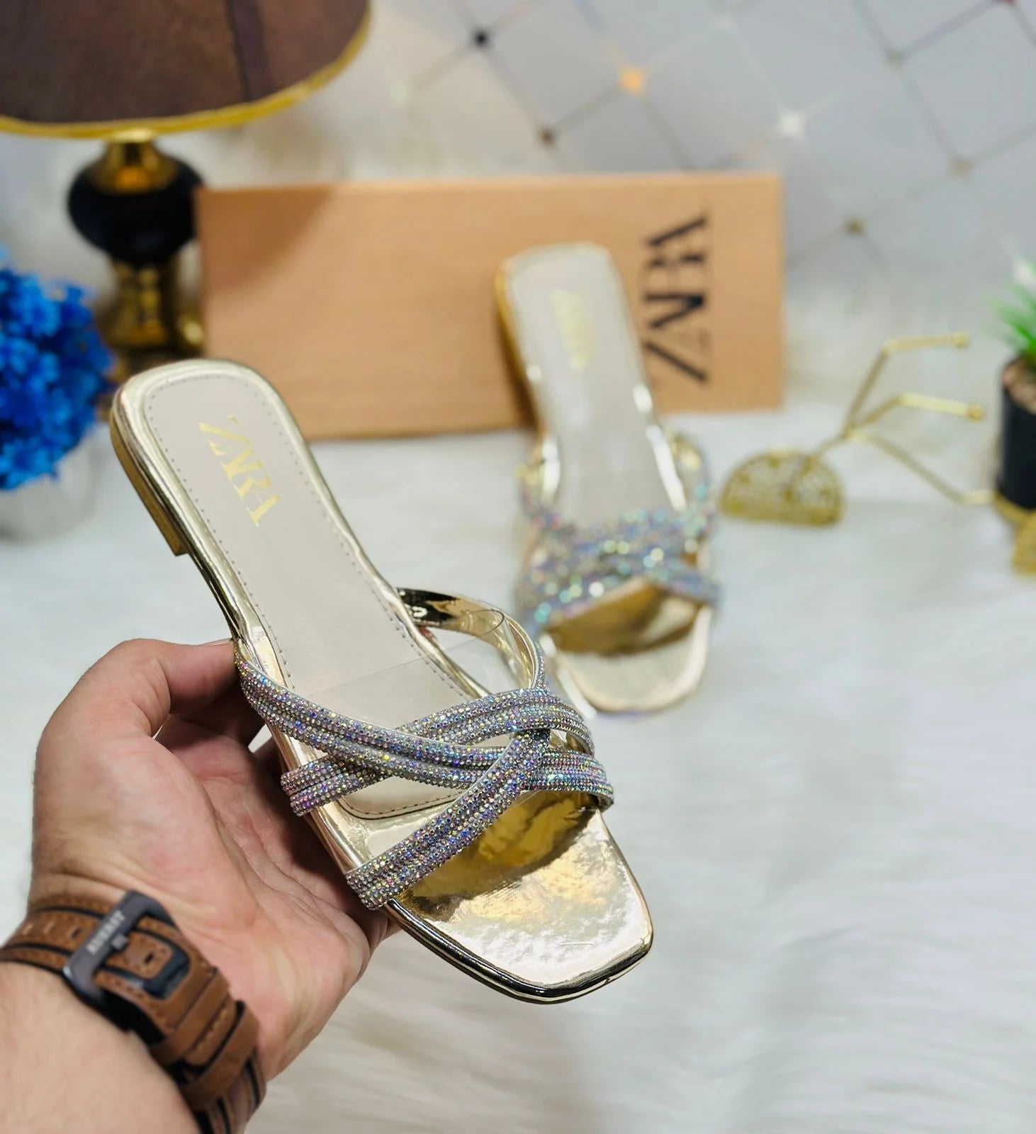 Rhinestone Slides Flat Sandals