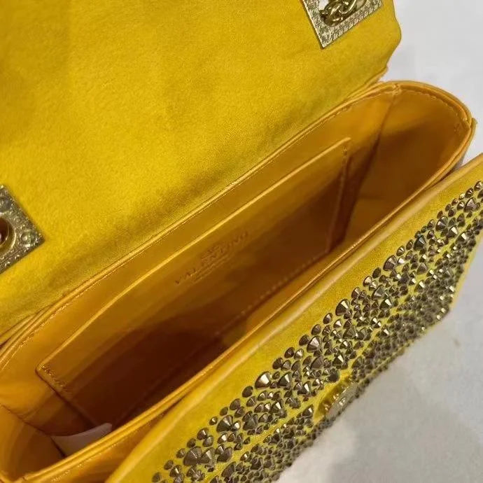 One Stud Crystal Embellished Leather Bag