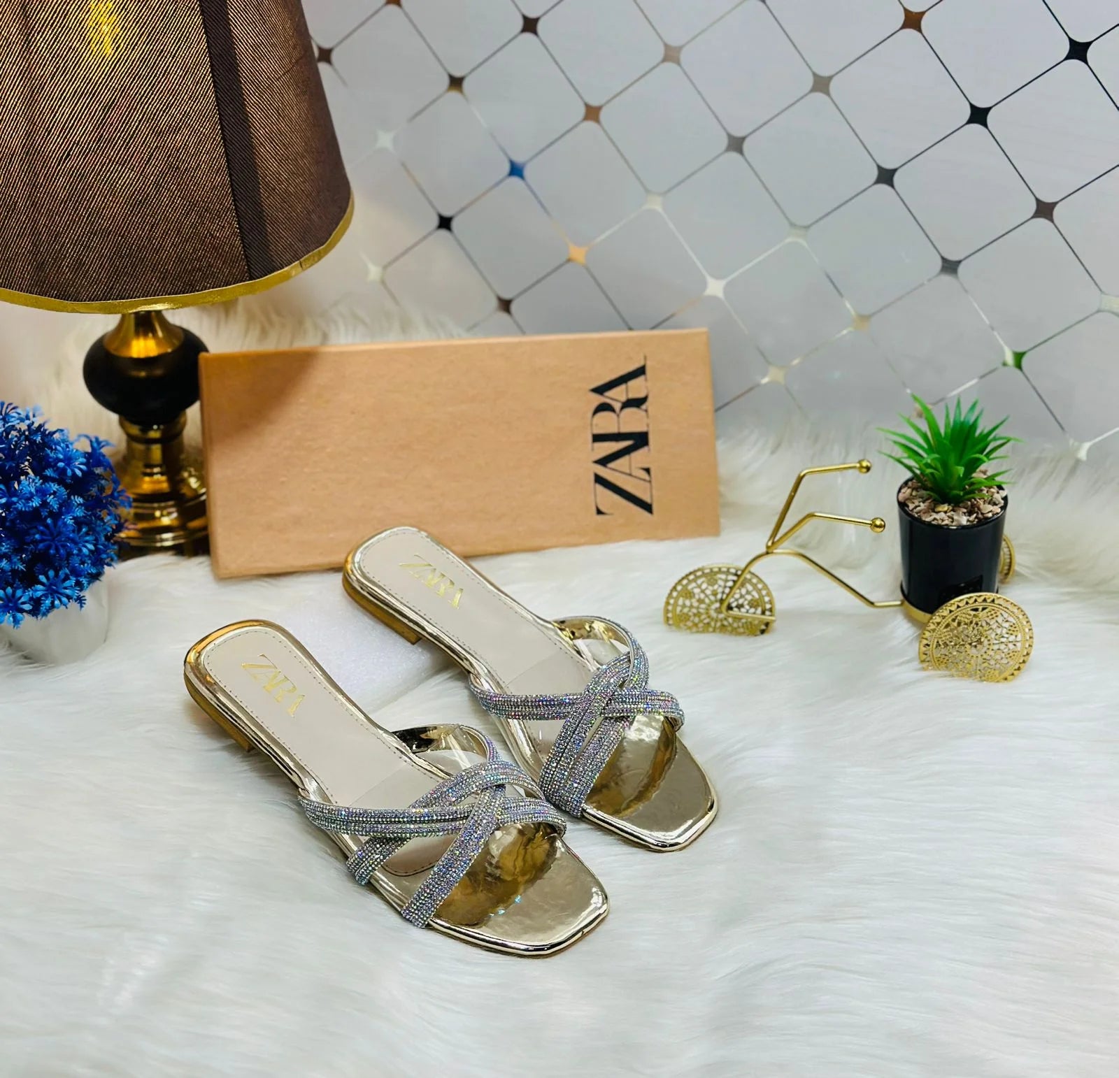 Rhinestone Slides Flat Sandals