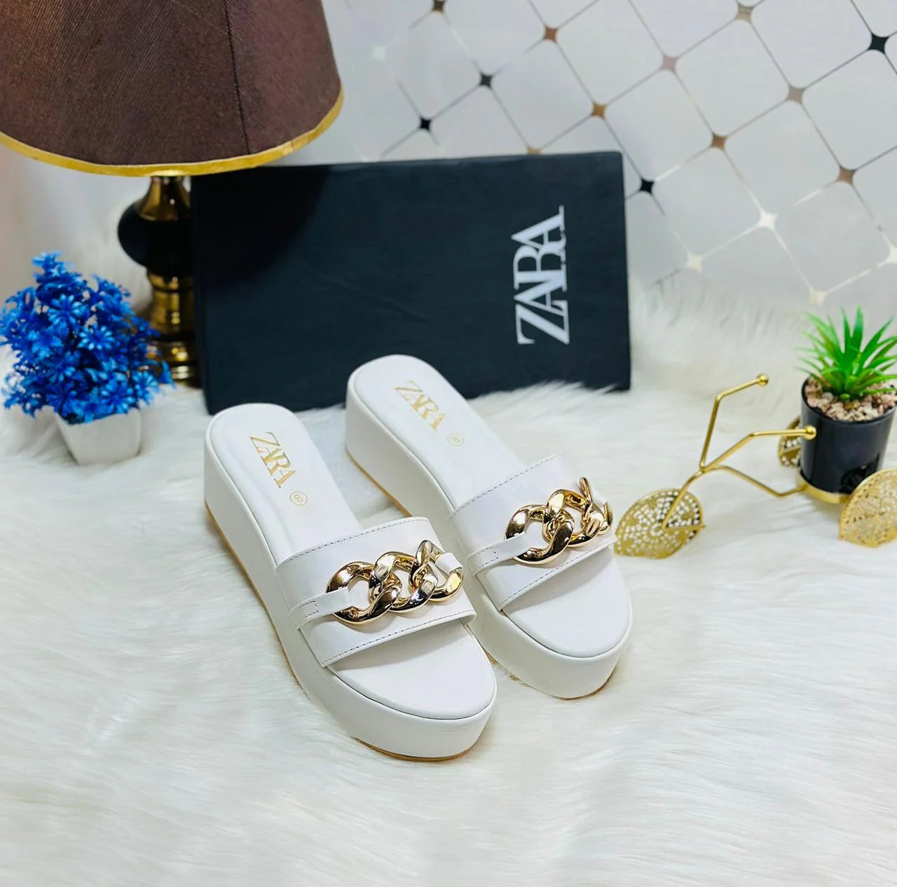 Women's Chain Wedge Slides