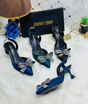Rhinestone Tie Bow Slingback Heels