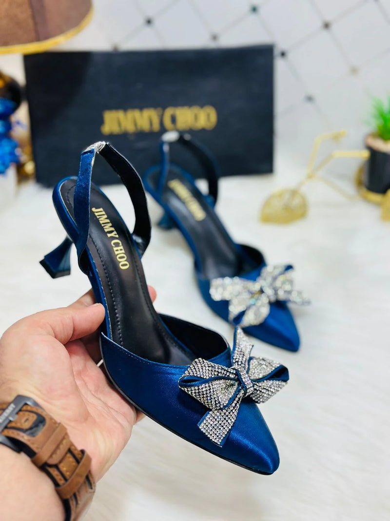 Rhinestone Tie Bow Slingback Heels
