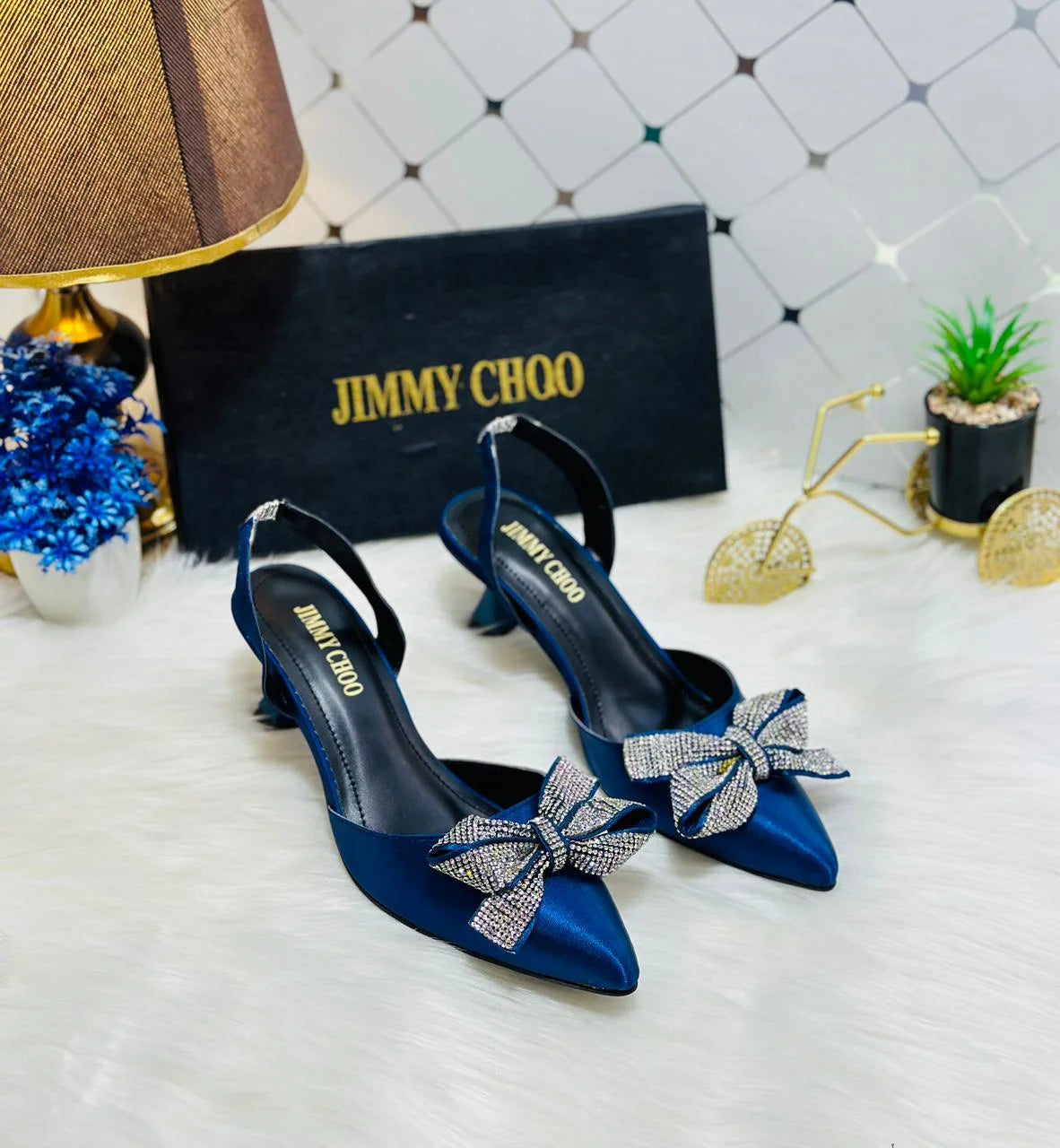 Rhinestone Tie Bow Slingback Heels