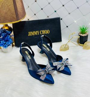 Rhinestone Tie Bow Slingback Heels