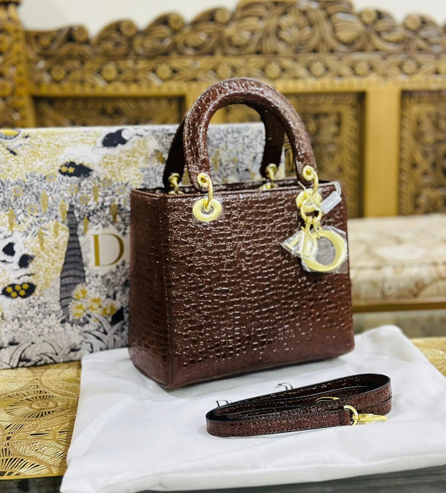 Lady D Medium Exotic Crocodile Leather Bag