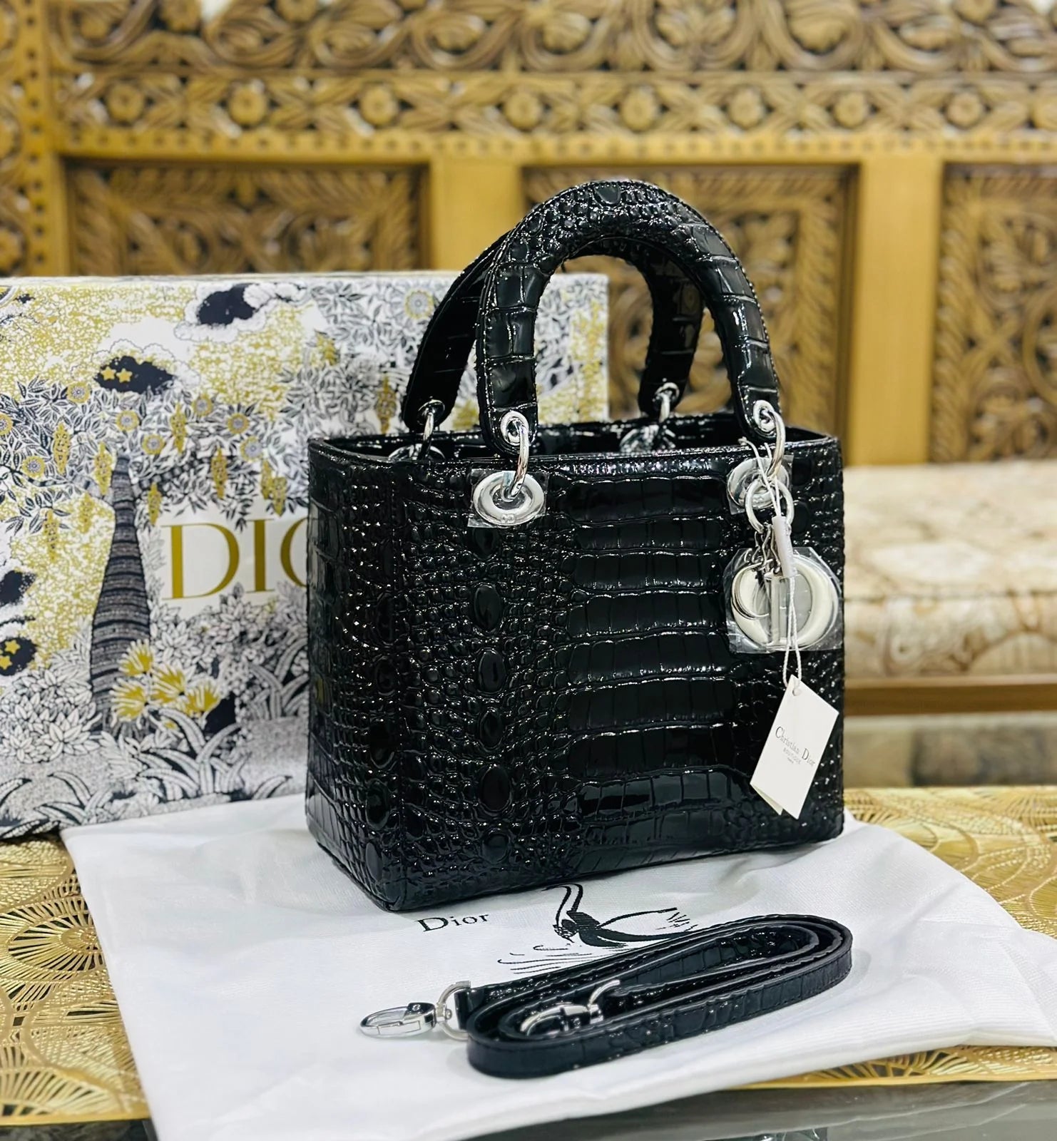 Lady D Medium Exotic Crocodile Leather Bag
