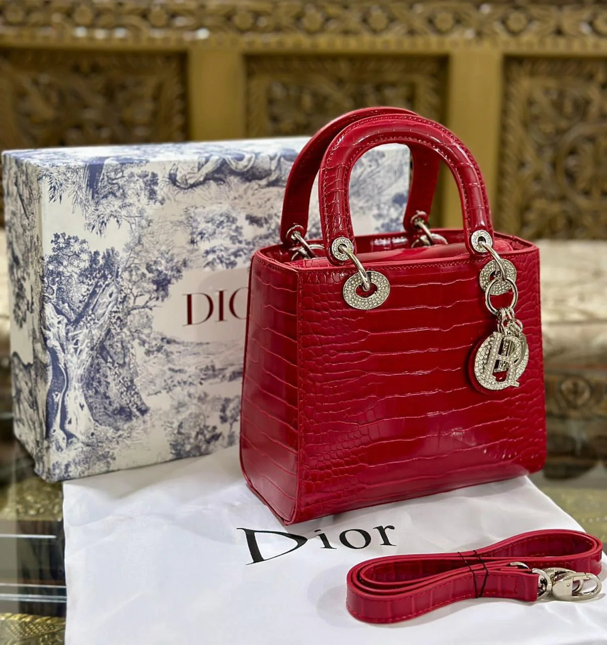 Lady D Small Crocodile Leather Bag