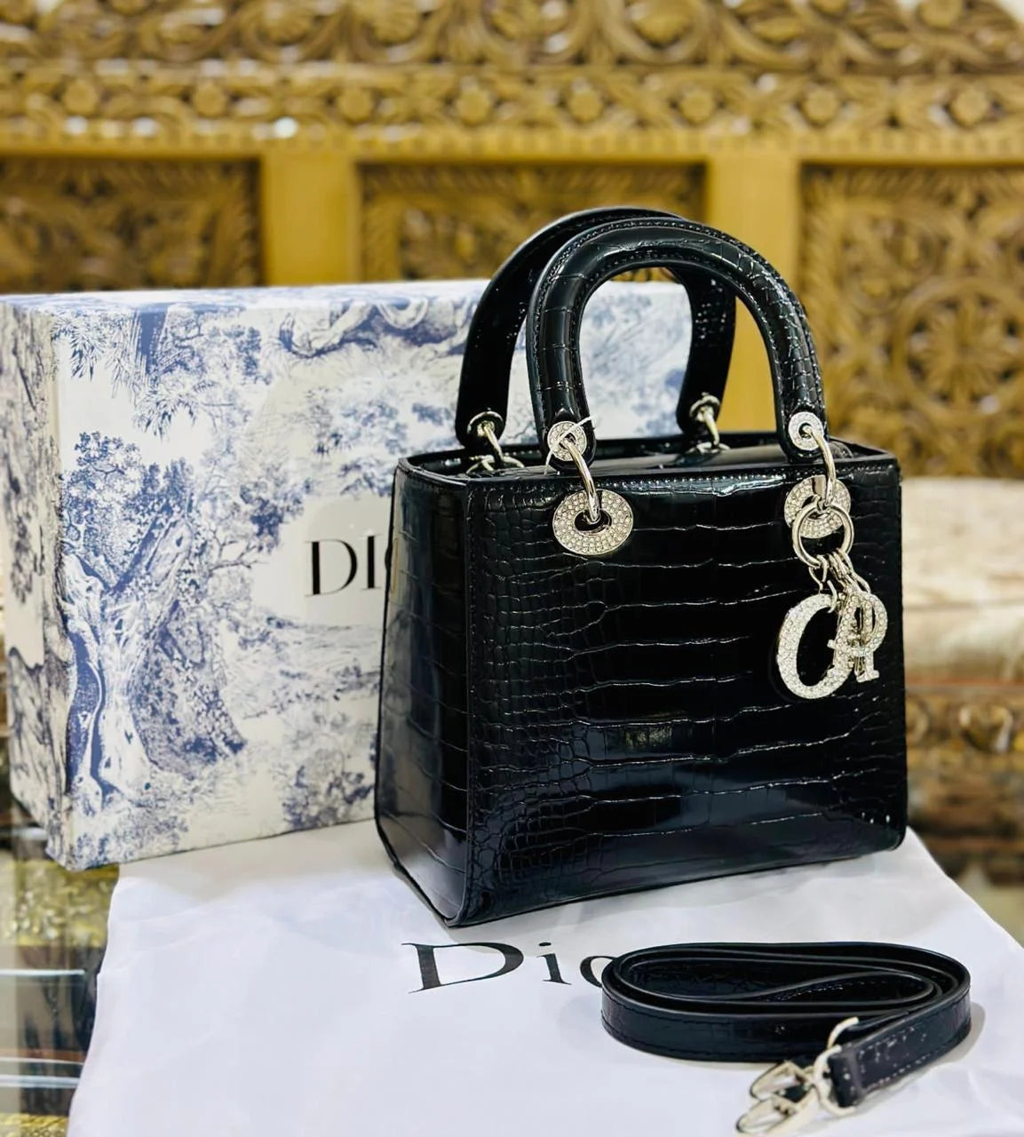Lady D Small Crocodile Leather Bag