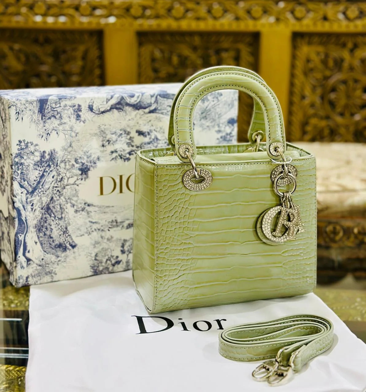 Lady D Small Crocodile Leather Bag