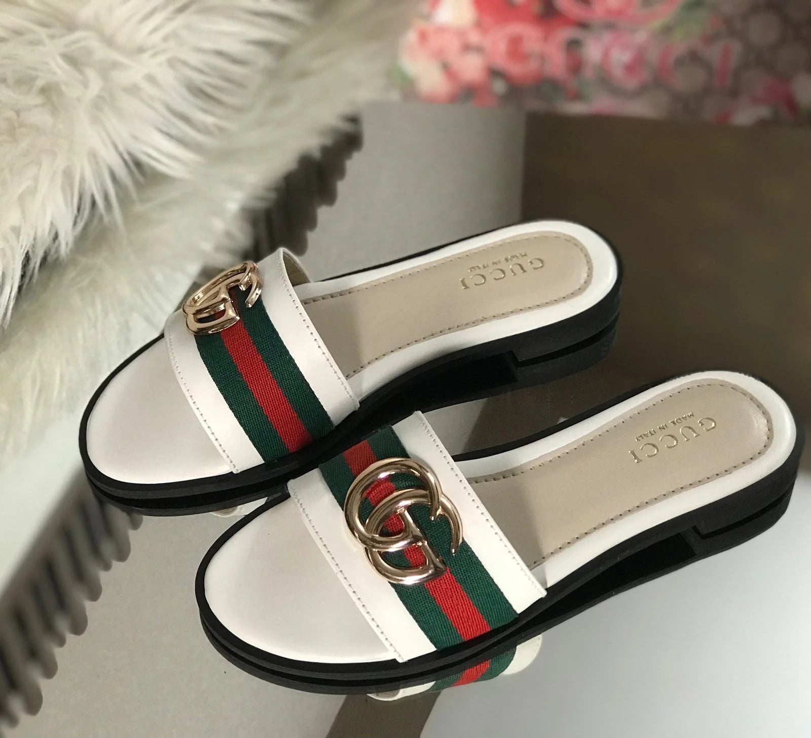 Double G Canvas Flat Sandals
