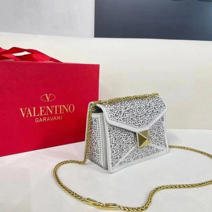 One Stud Crystal Embellished Leather Bag