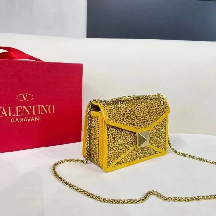 One Stud Crystal Embellished Leather Bag