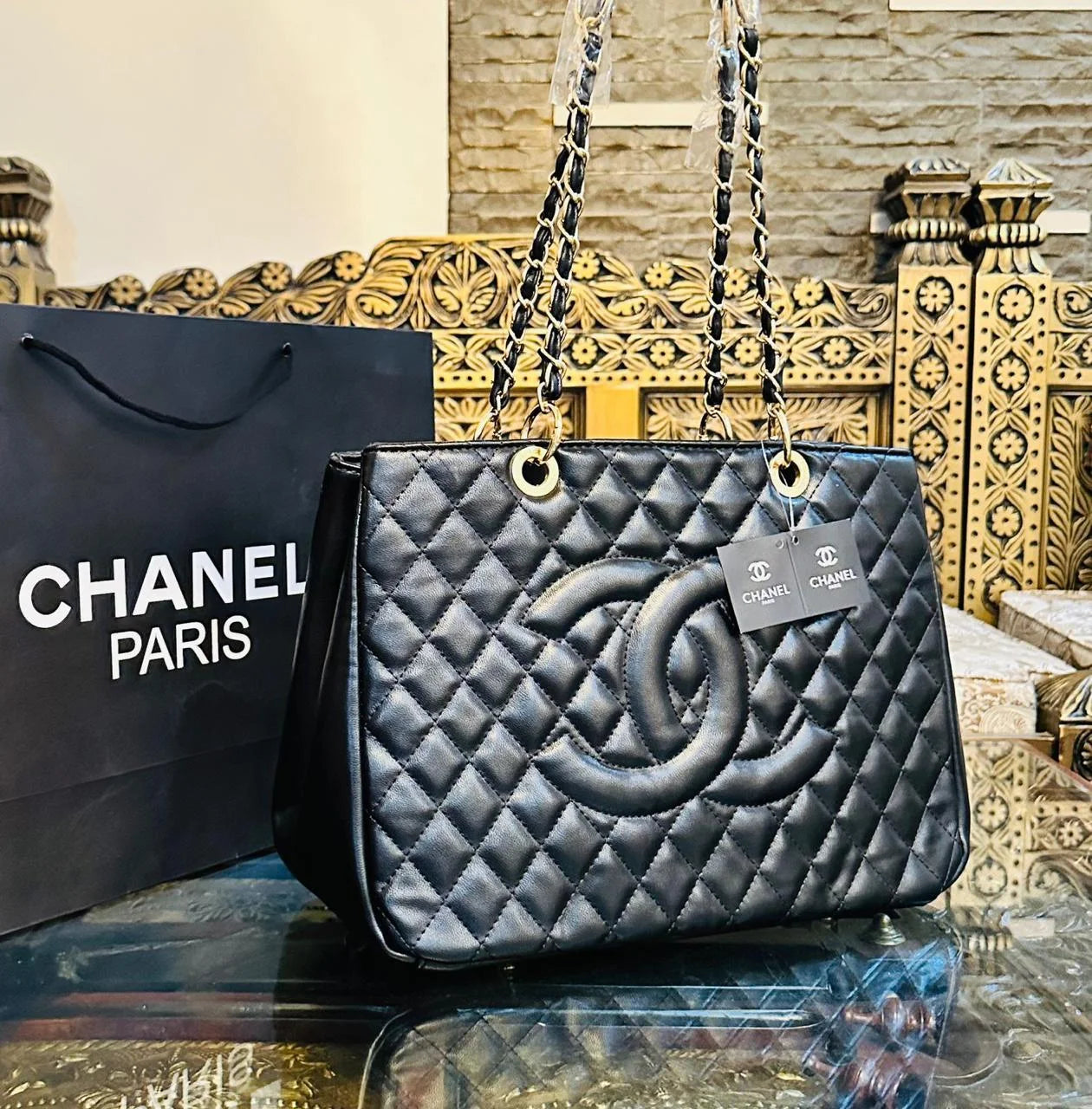 Quilted Caviar Shopping Tote Bag
