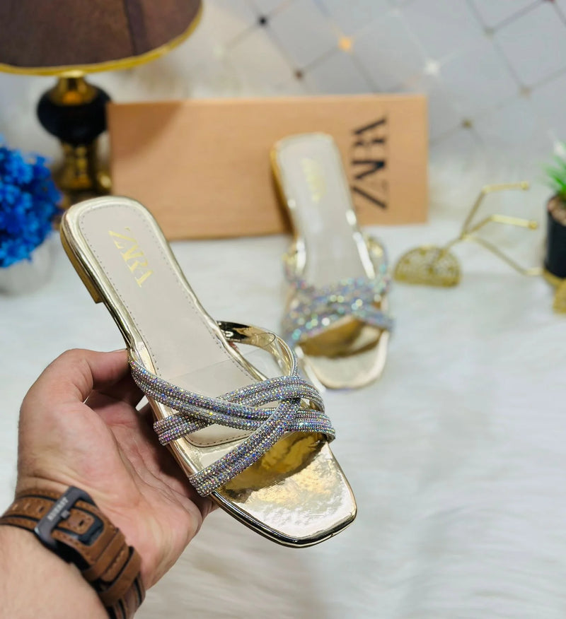 Rhinestone Slides Flat Sandals
